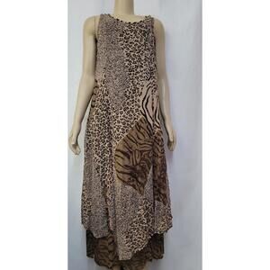 Phool 70's Layered Wild Animal Print Dress Brown Women's Size S #C